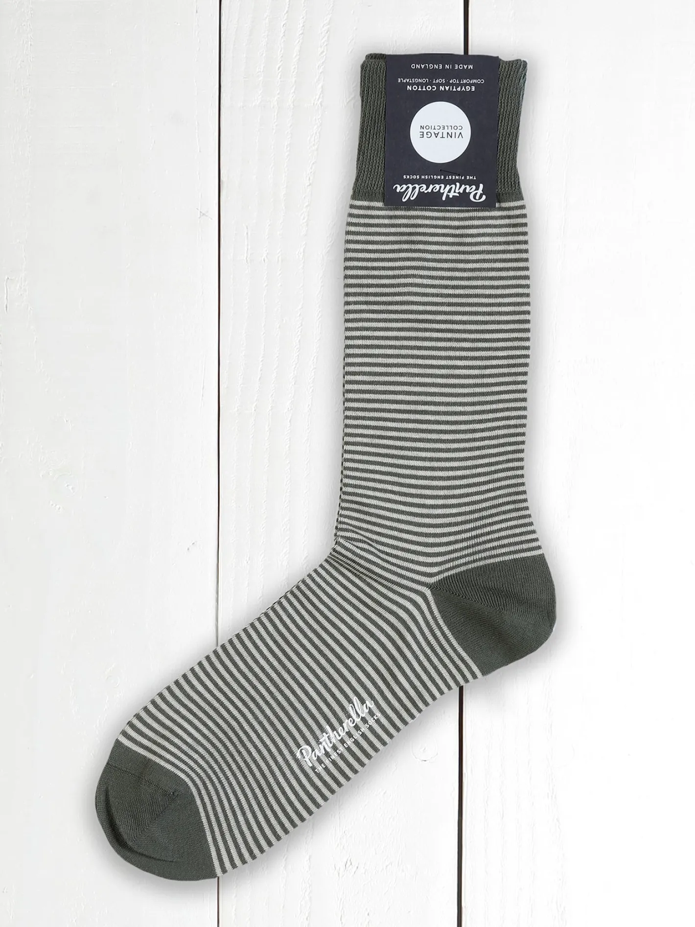 hollington Accessoires*chaussettes pantherella à rayures olive en coton égyptien