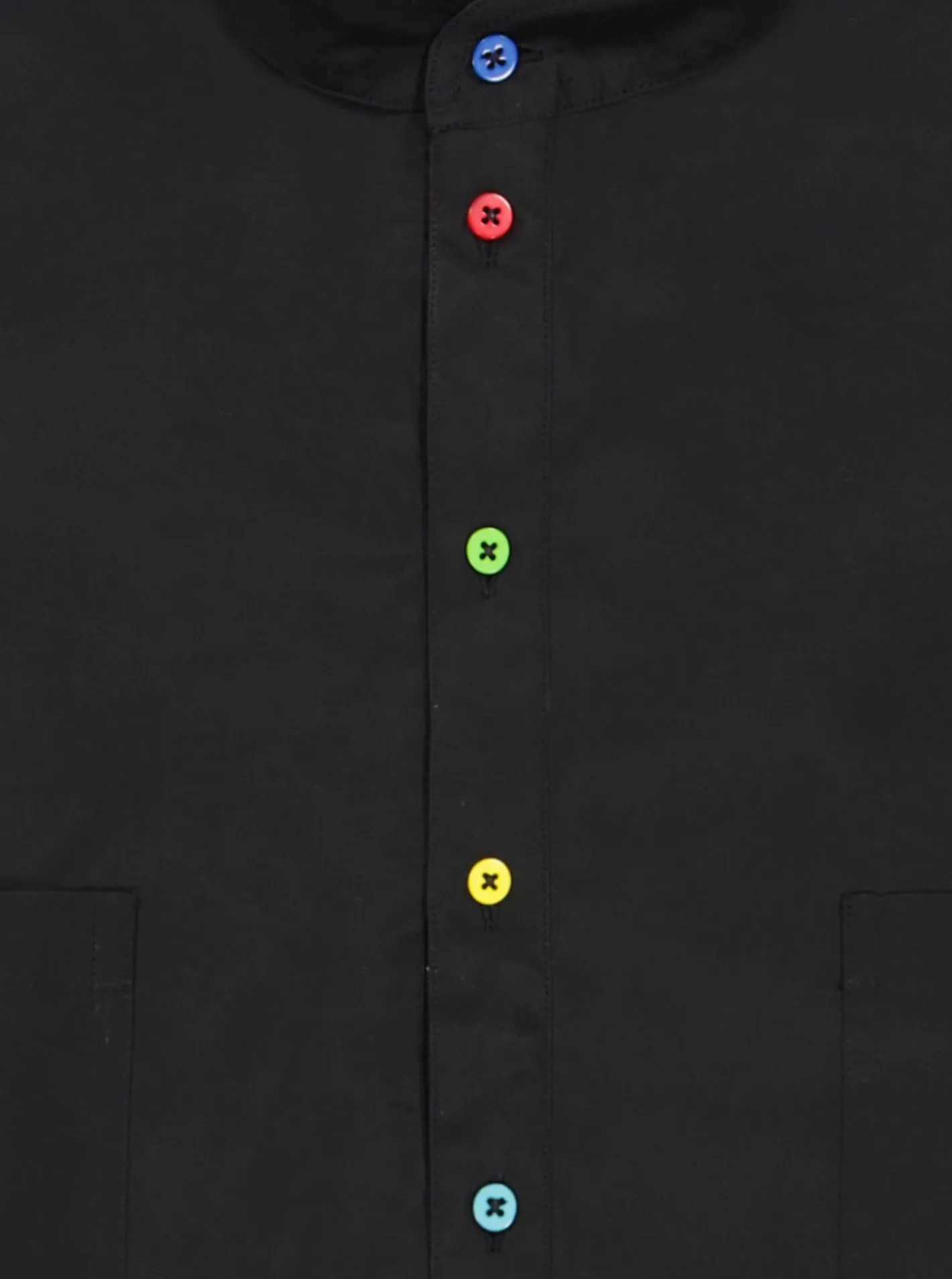 chemise__col_mao_en_popeline_noir__boutons_multicolores_2.webp hollington Chemises*chemise à col mao en popeline noir à boutons multicolores