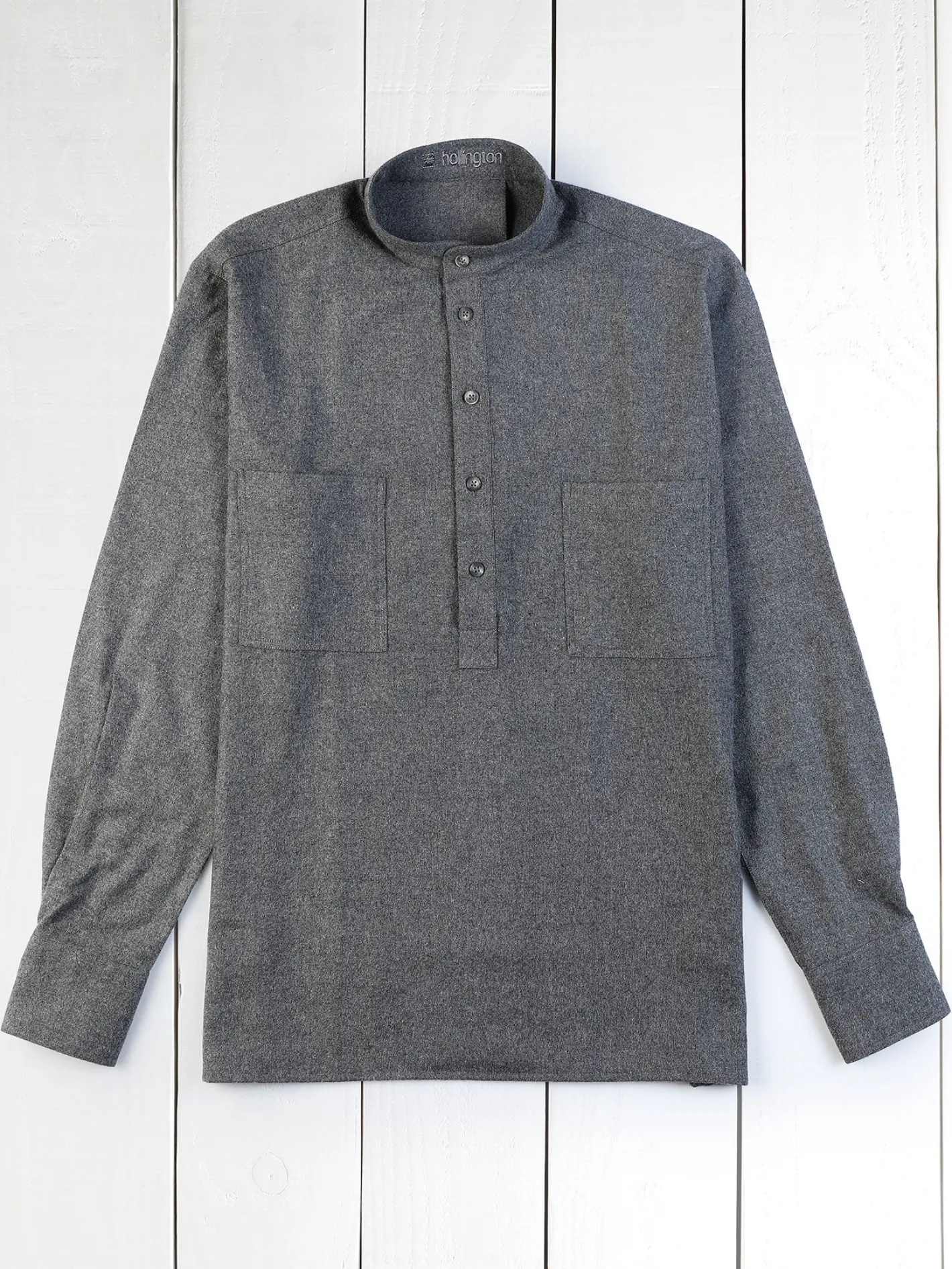 hollington Chemises*chemise à col nehru en coton gratté grey marl