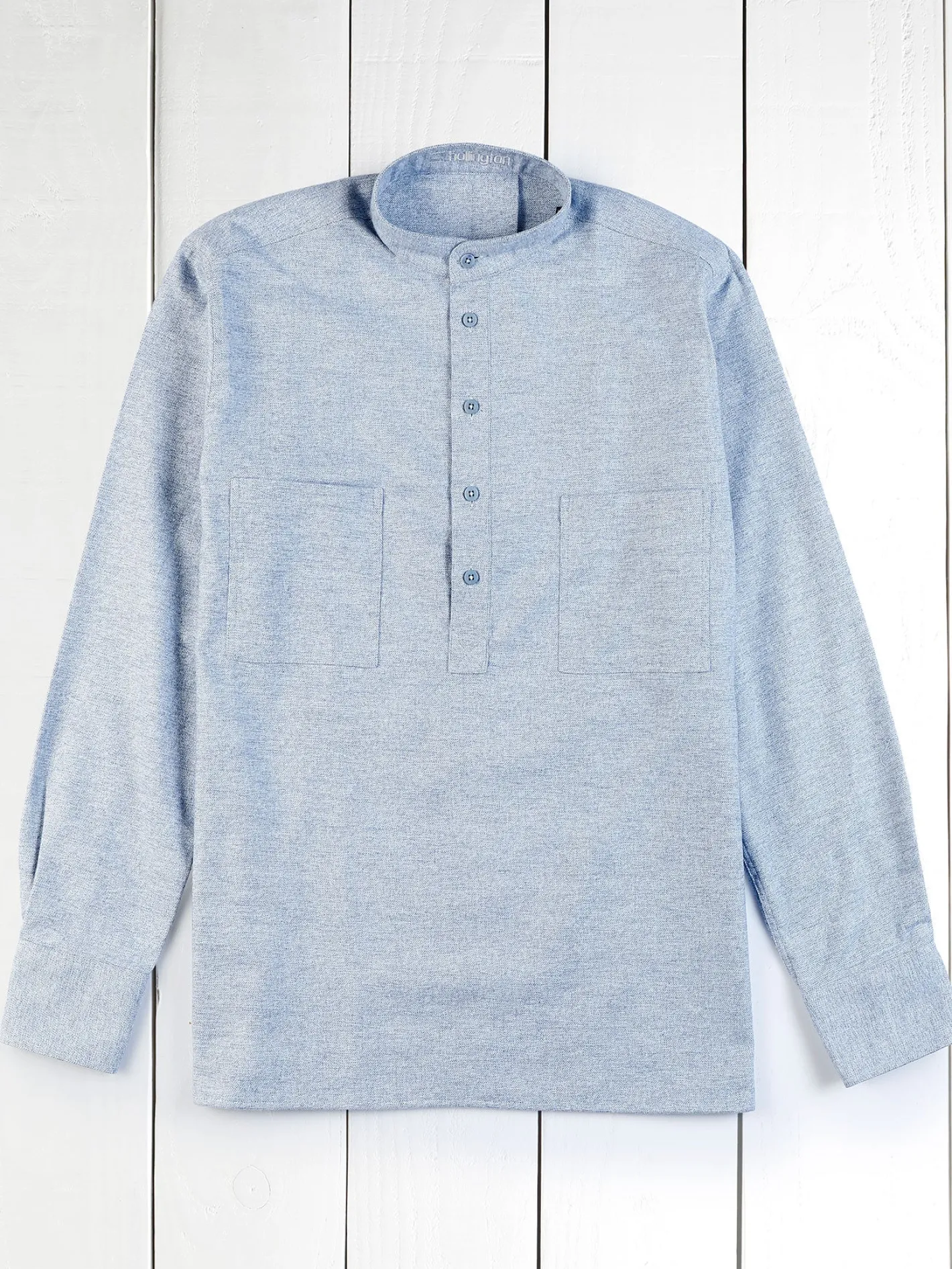 hollington Chemises*chemise à col nehru en flanelle blue marl