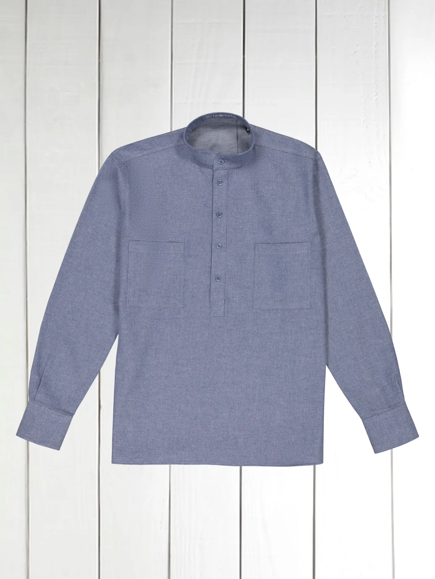 hollington Chemises*chemise col mao en coton à rayures gris bleu