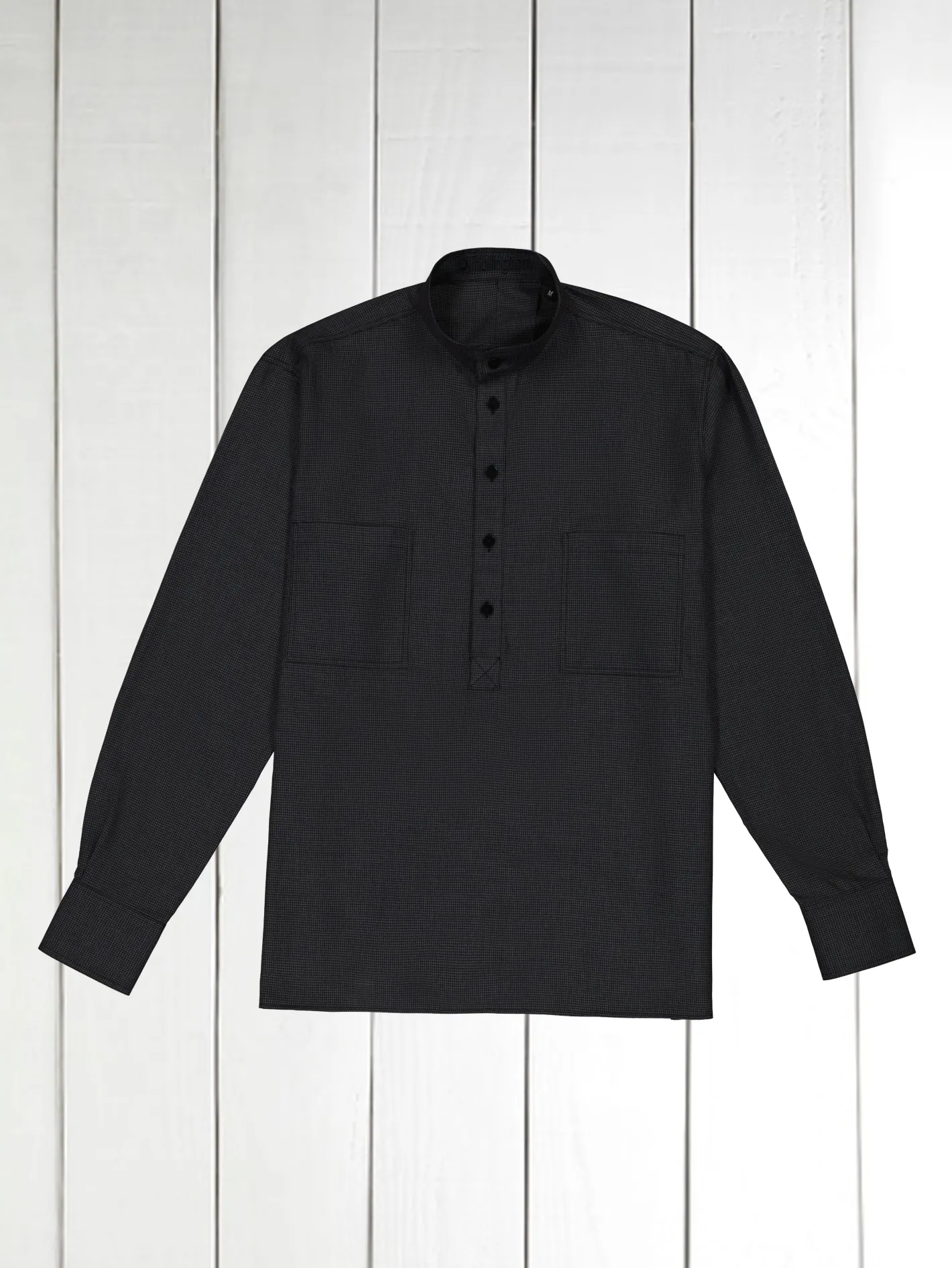 hollington Chemises*chemise col mao en coton brossé caviar noir