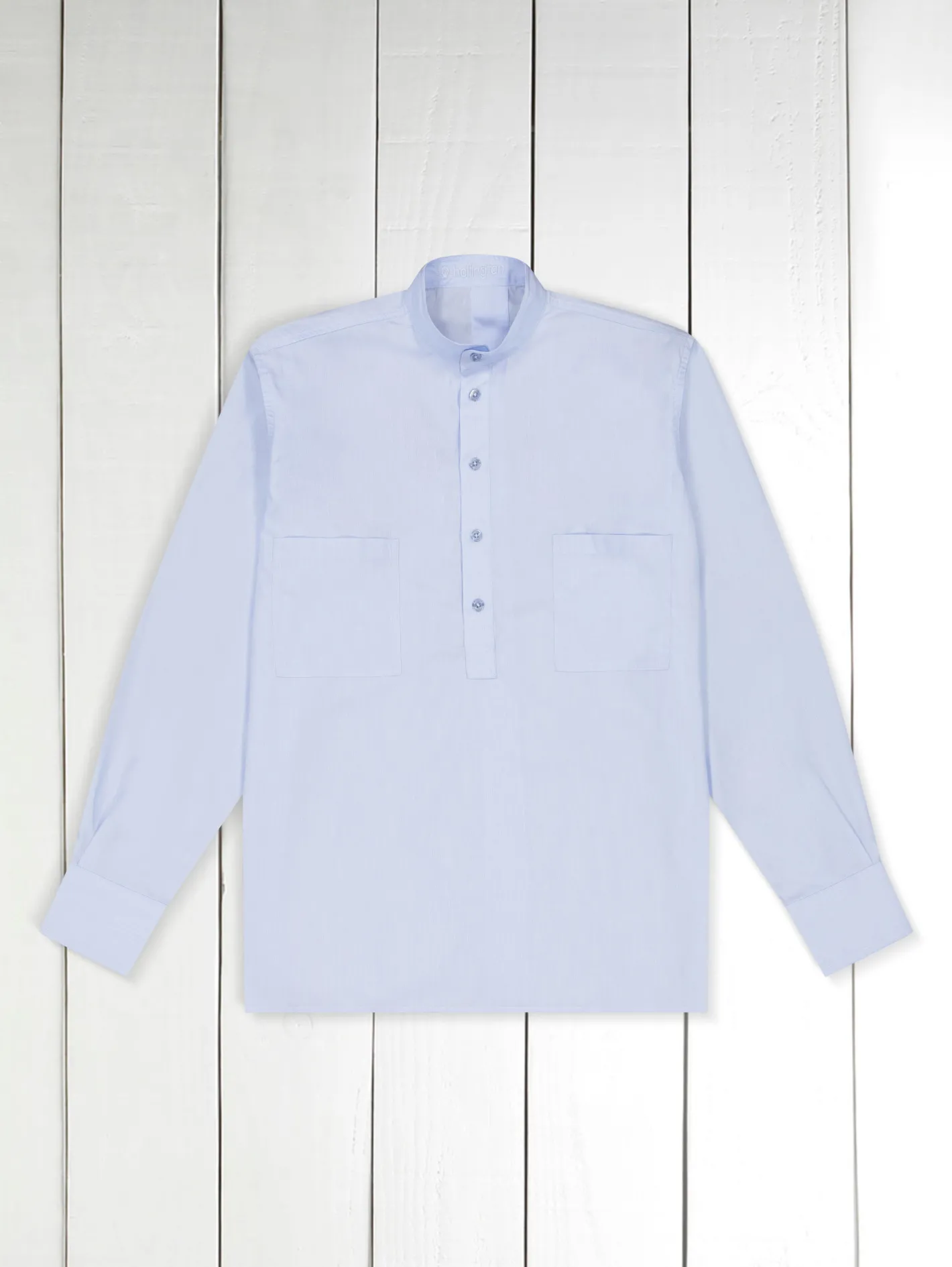 hollington Chemises*chemise col mao en coton fil-à-fil ciel