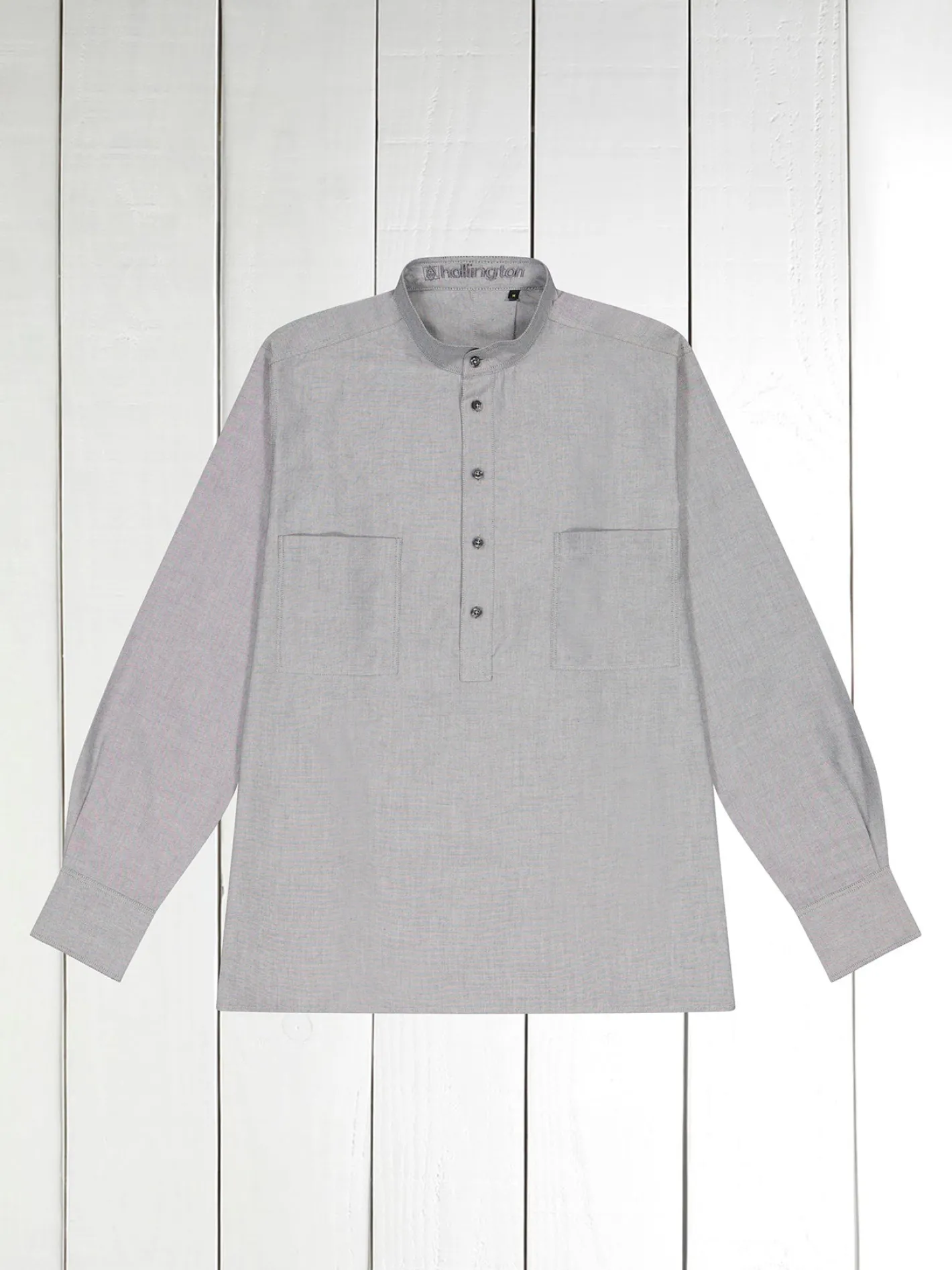 hollington Chemises*chemise col mao en coton oxford grey