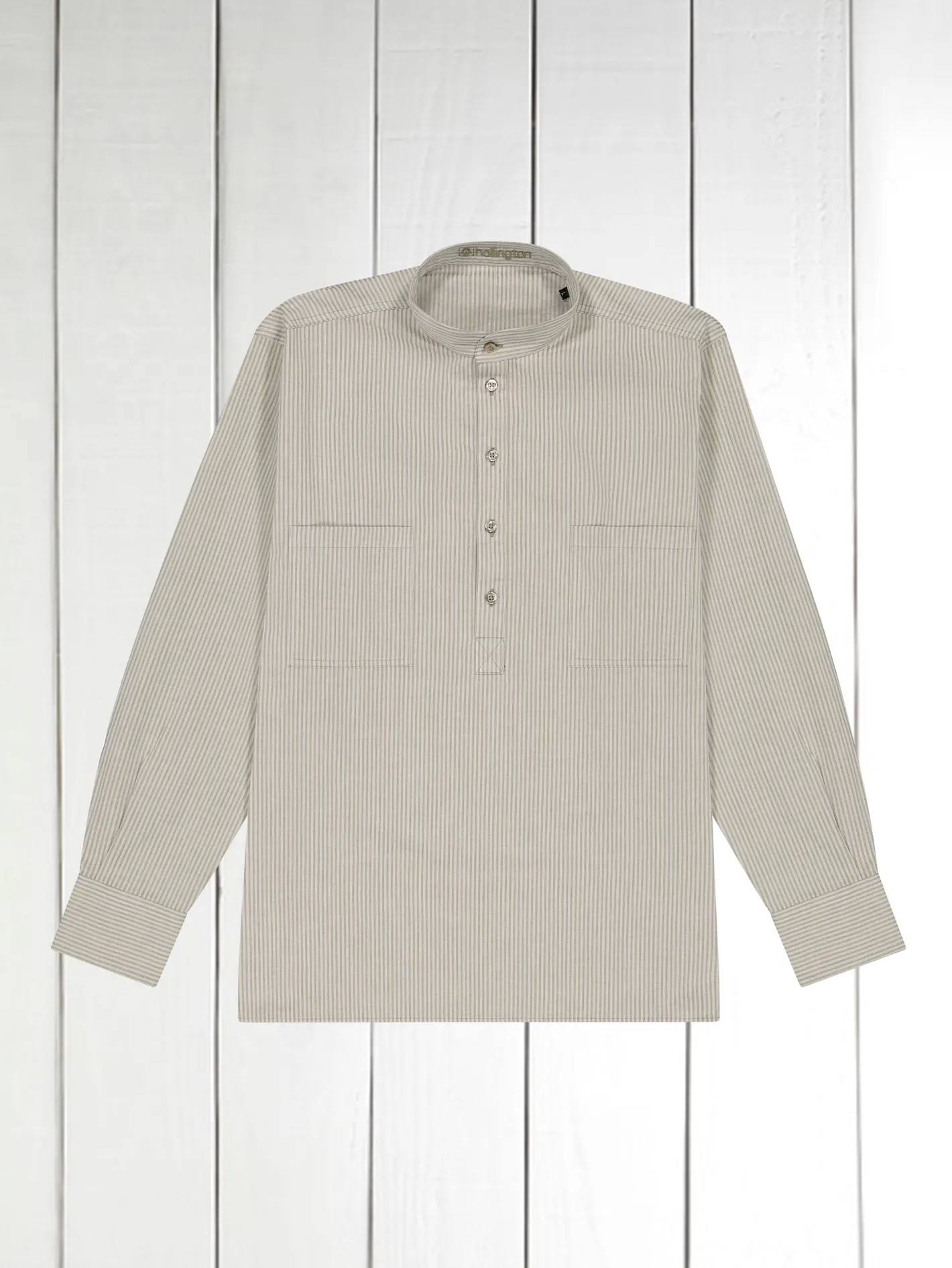 hollington Chemises*chemise col mao en coton seersucker olive