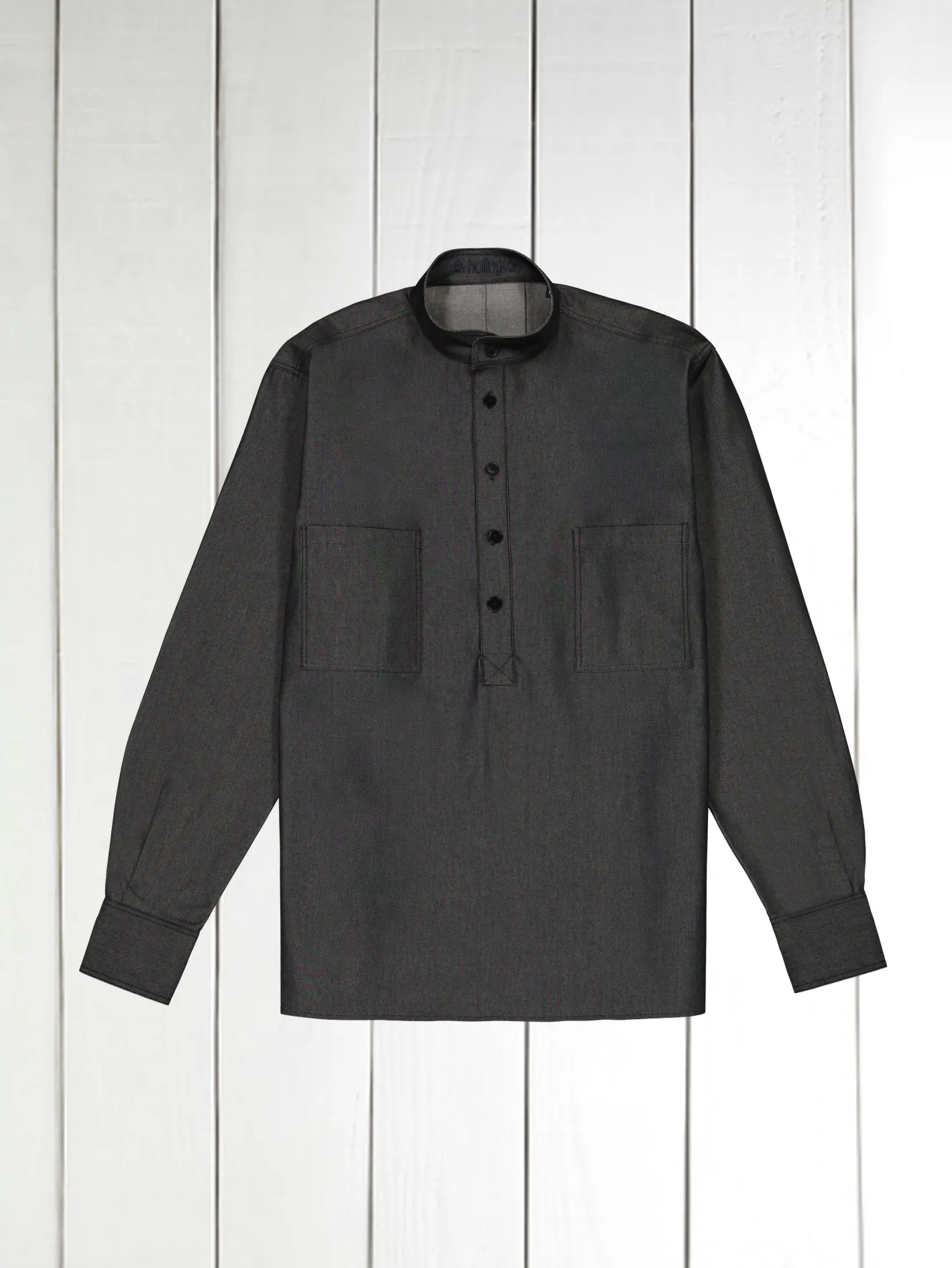 hollington Chemises*chemise col mao en denim noir