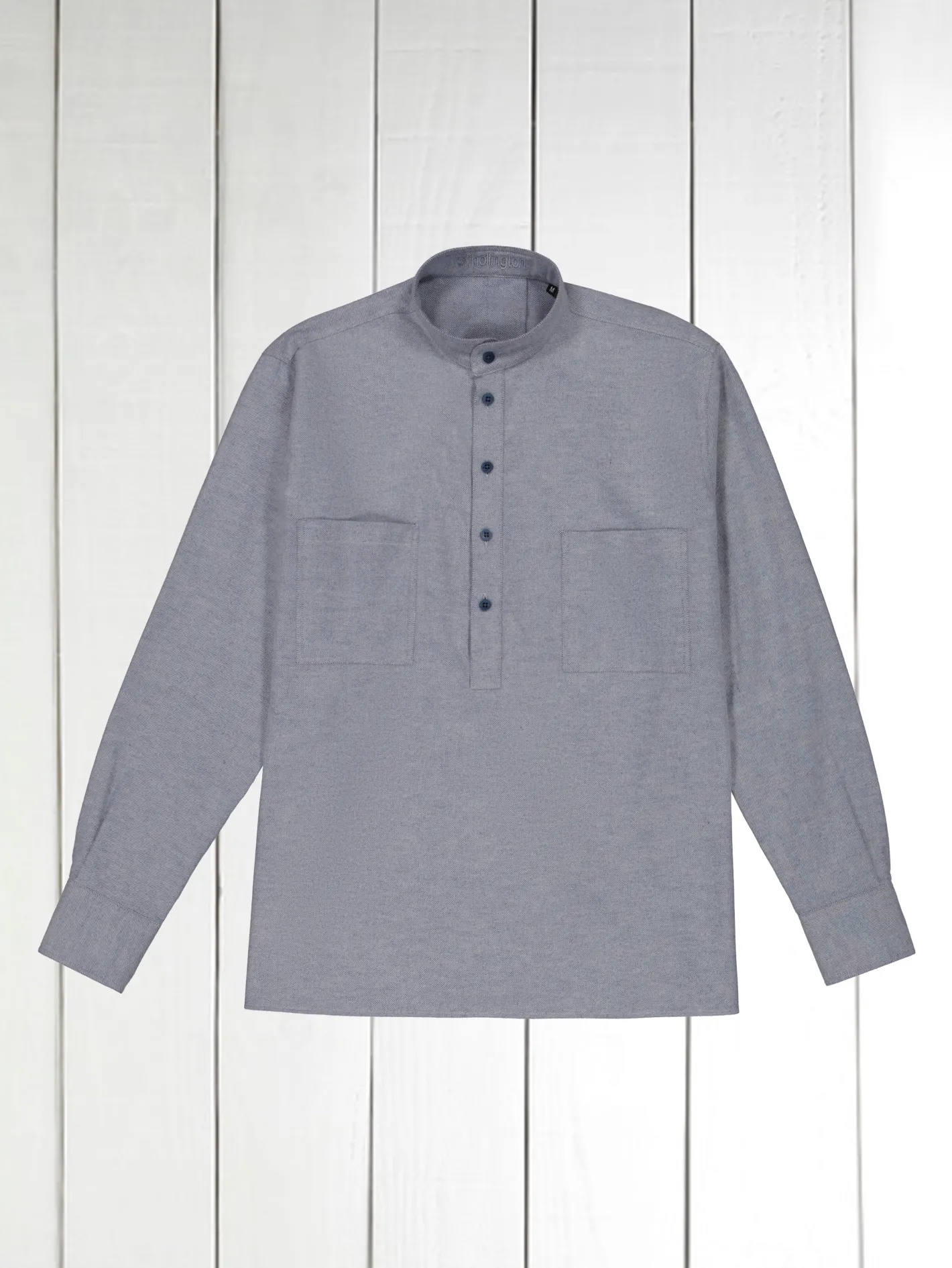 hollington Chemises*chemise col mao en flanelle gris bleu