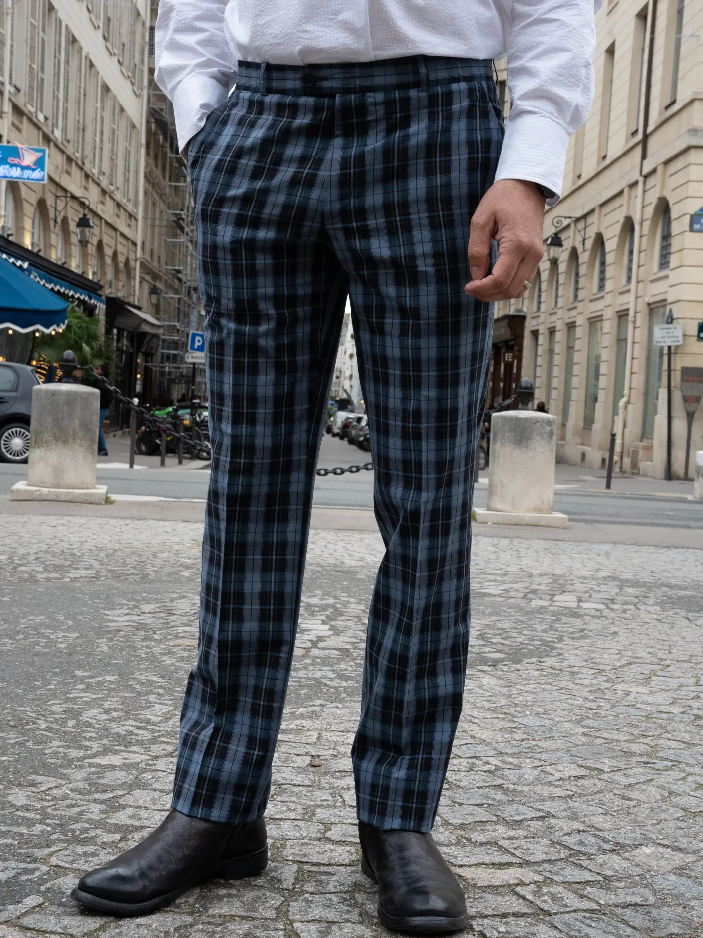 hollington Pantalons*pantalon italien siza en toile extensible à carreaux navy