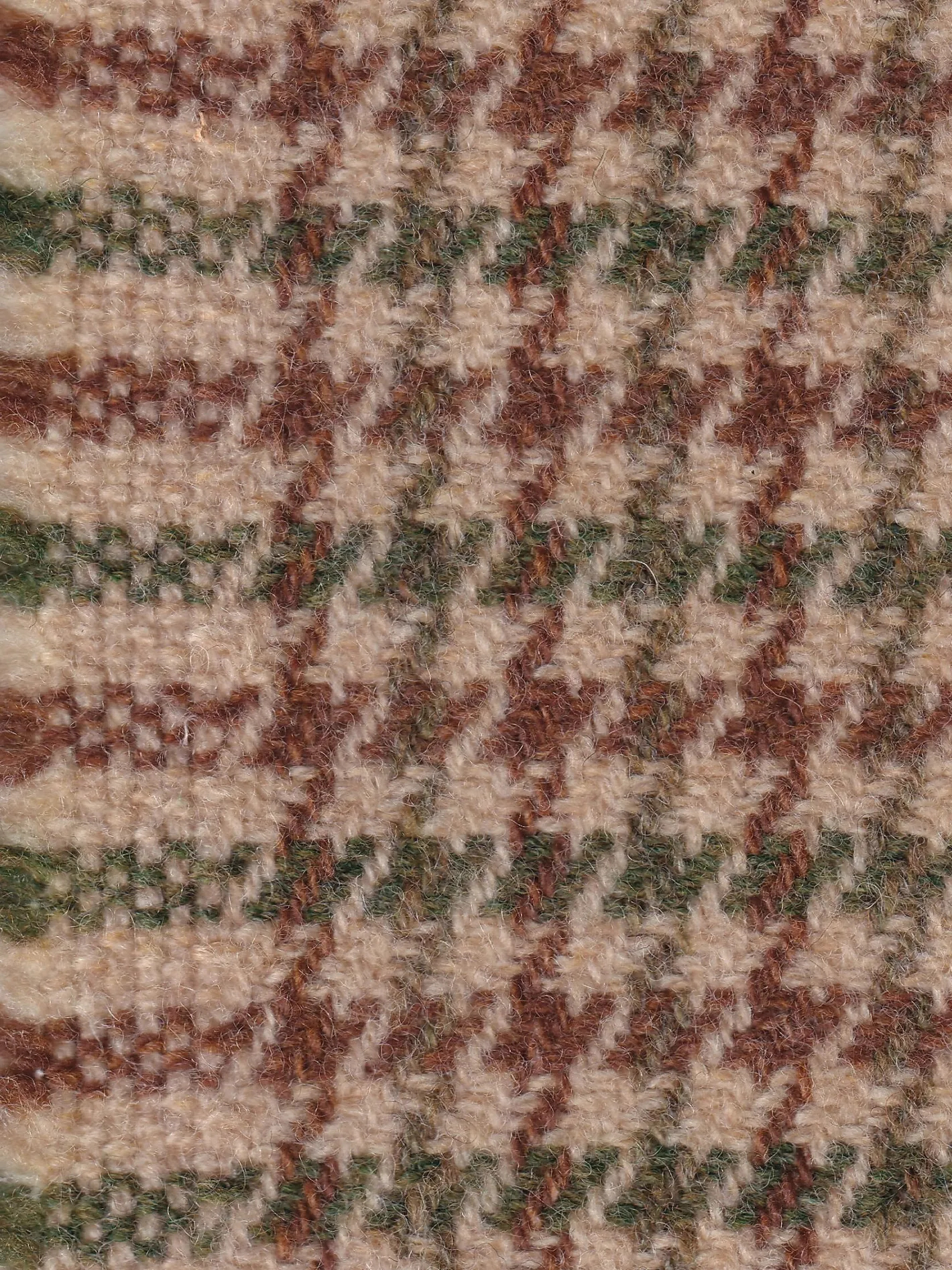 hollington Tissus Au Mètre*tissu en drap de laine motif "pied de poule" écru vert et brun
