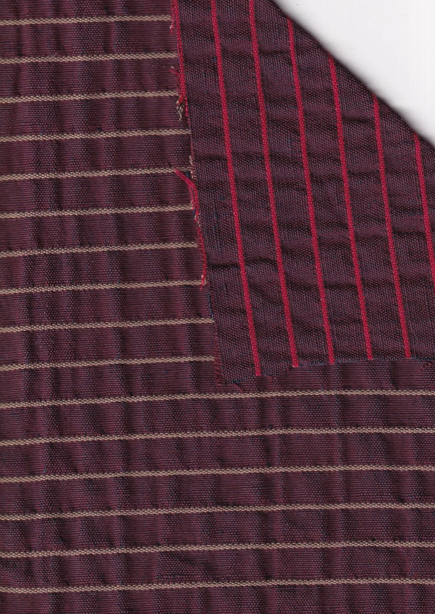 hollington Tissus Au Mètre*tissu toile de coton double face grenat à rayures craies et rubis